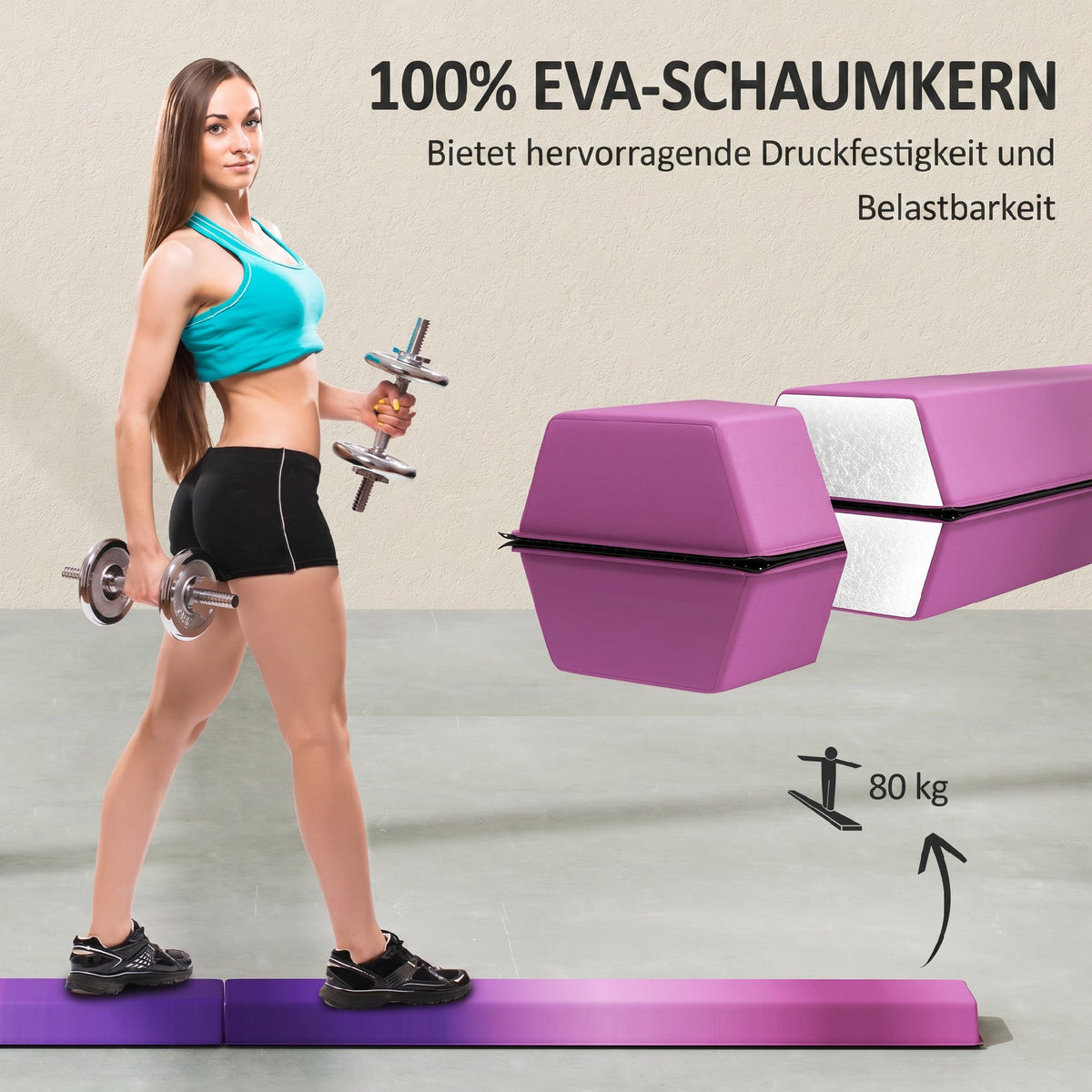 236 cm Klappbarer Schwebebalken für Jugendliche 80kg Violett