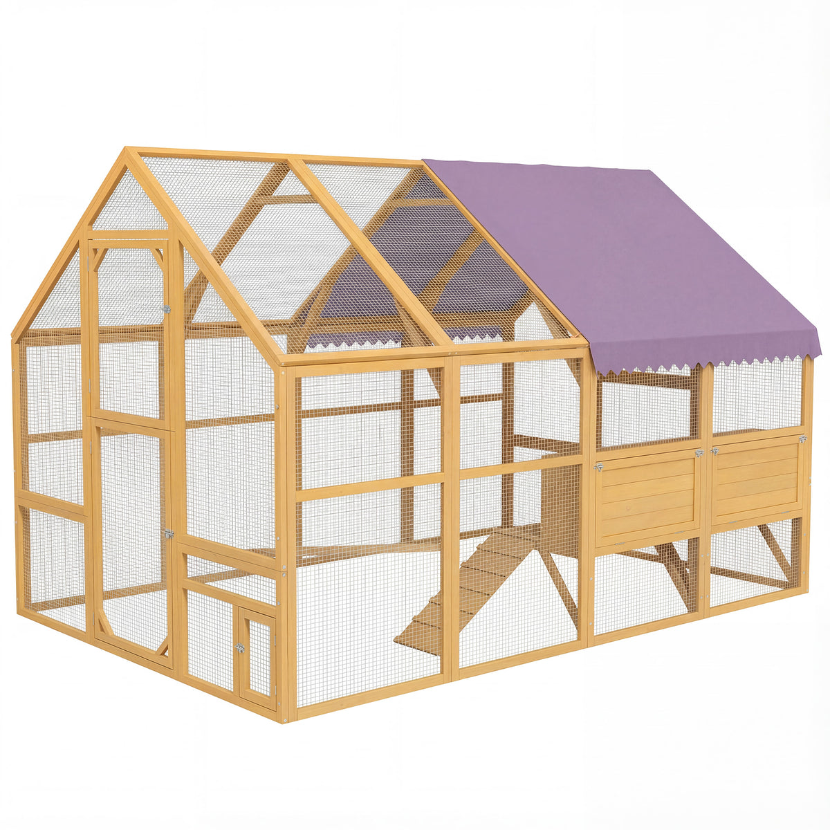 Hühnerstall Holz mit Freilauf, Sicherheitsschloss, Tür, 4 Nistkasten, für 8-12 Hühner, ca. 2,8 x 1,8 x 1,9 m, Gelb