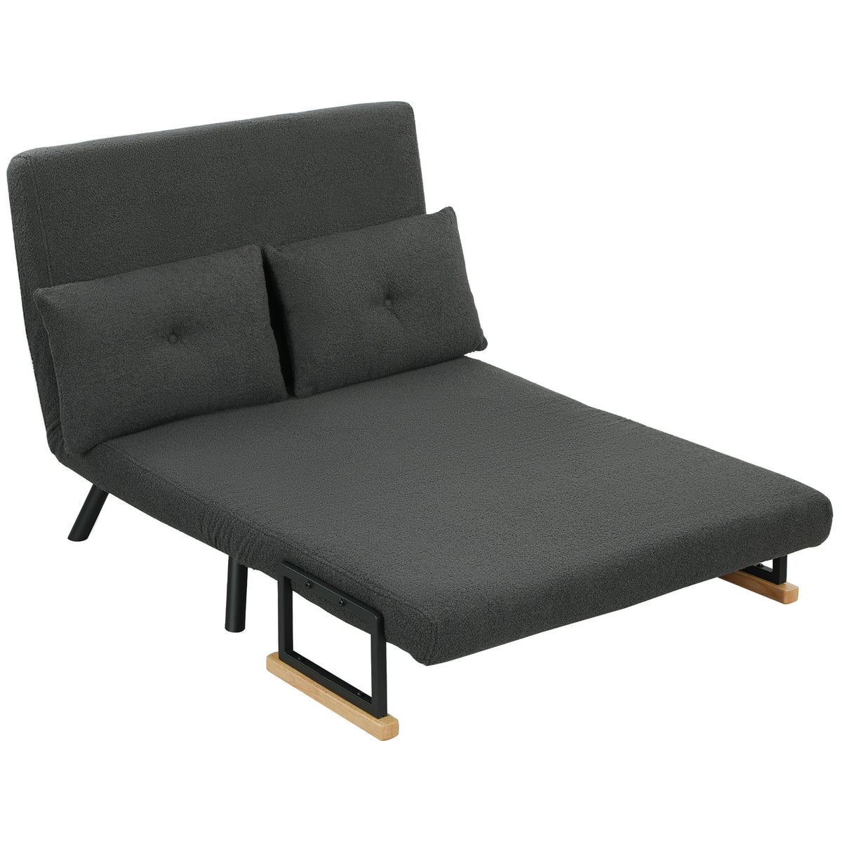 Schlafsofa 2er-Sofa mit Schlaffunktion, inkl. 2 Kissen, Sherpa-Optik, Natur + Dunkelgrau + Schwarz