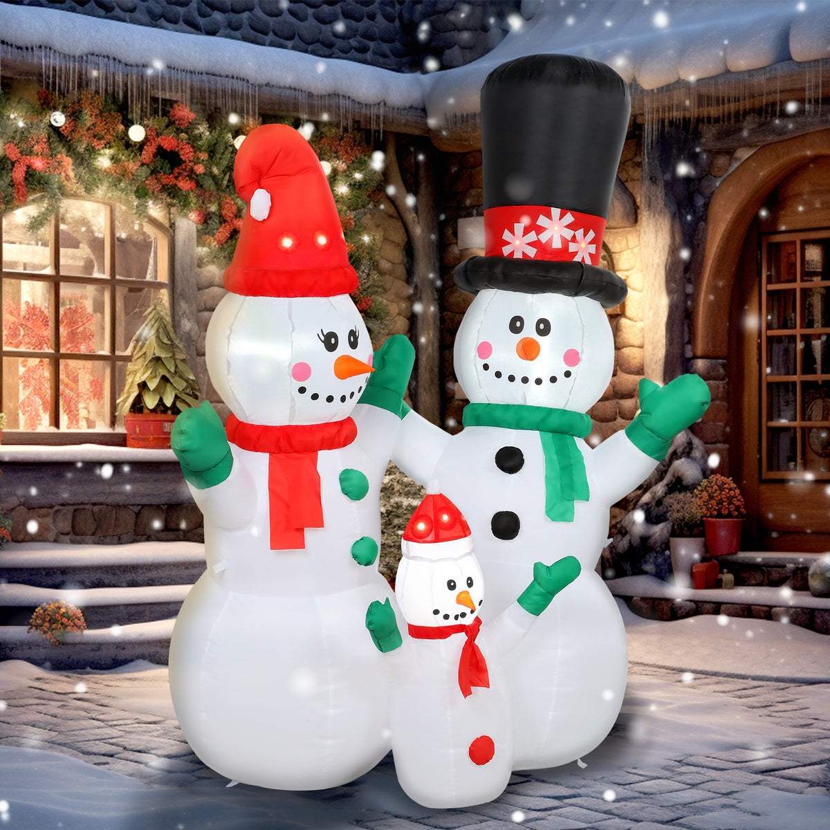 Aufblasbar Schneemann Familie, 1,8 m Weihnachtsdeko mit LED-Beleuchtung für Innen- und Außenbereich