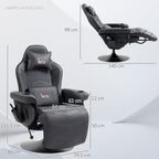 Gamingsessel, Massagefunktion, neigbare Lehne, Fußstütze, bis 120 kg, Stahlrahmen, Kunstleder, Schwarz