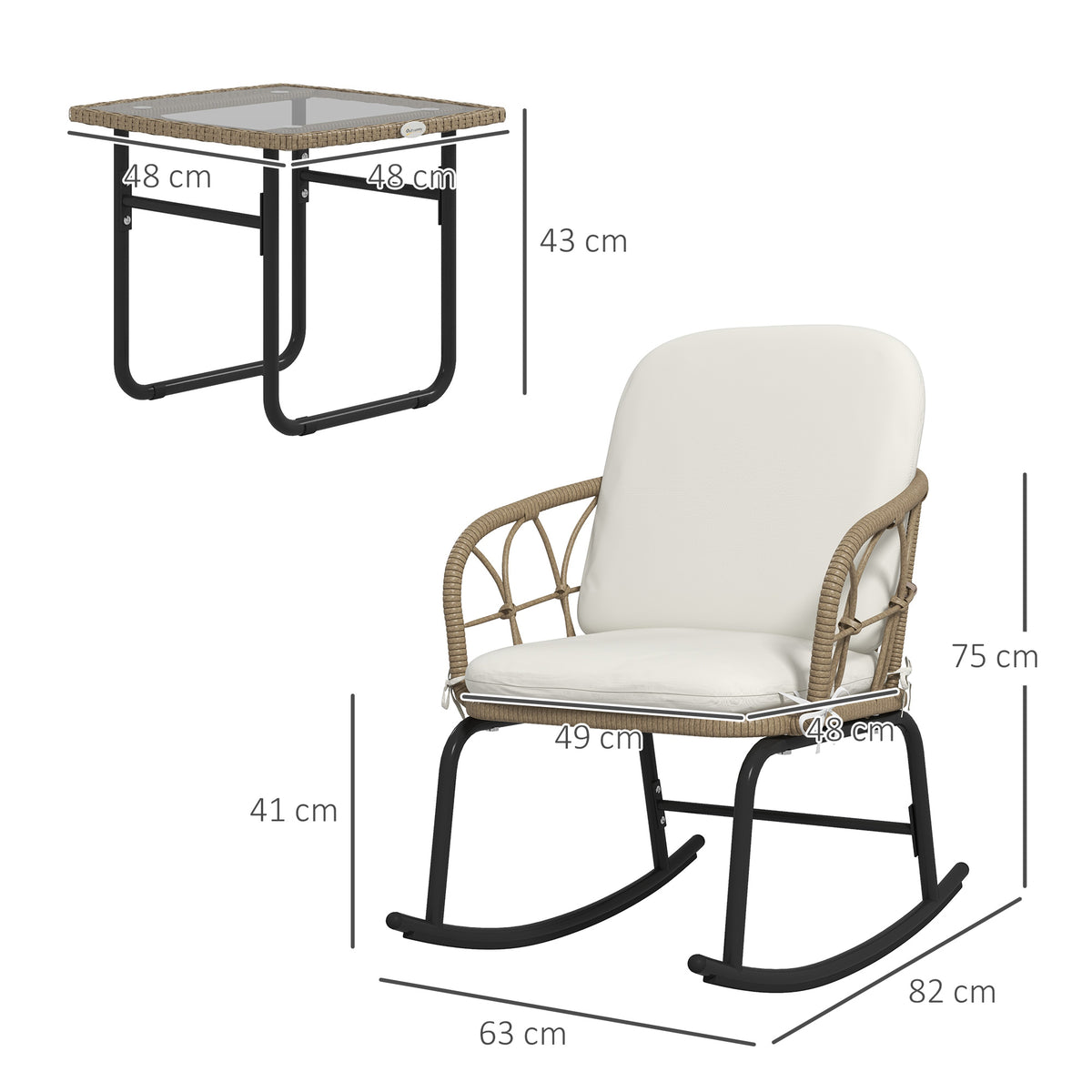 Schaukelstuhlset Schaukelstühle Bistro-Set, Bohostil, PE-Rattan, wetterbeständig, Creme