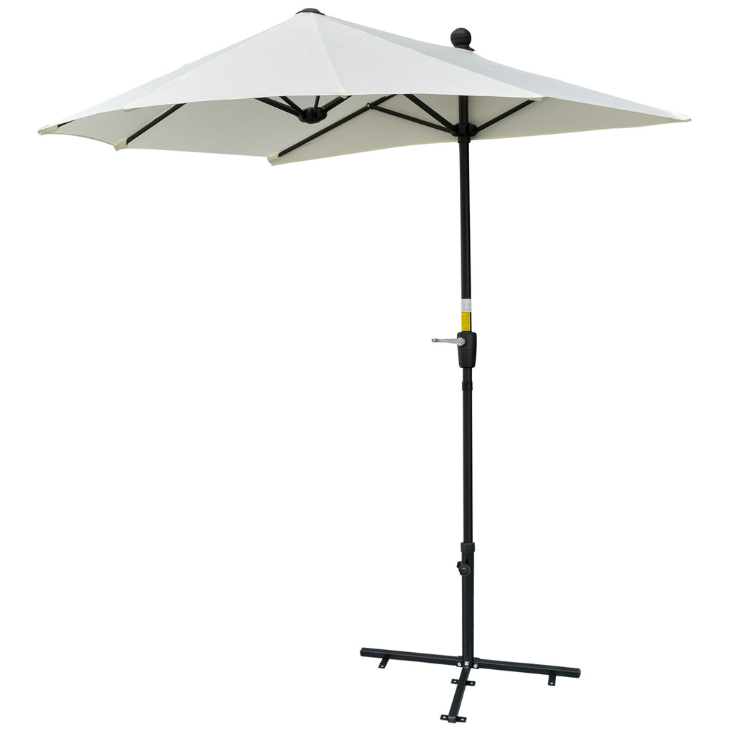 2m Half Parasol Market Umbrella Garden Balcony Parasol with Crank Handle, Base, Double-Sided Canopy, Cream White
