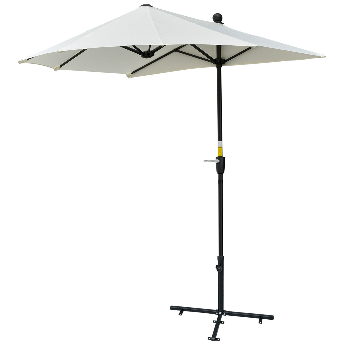 2m Half Parasol Market Umbrella Garden Balcony Parasol with Crank Handle, Base, Double-Sided Canopy, Cream White