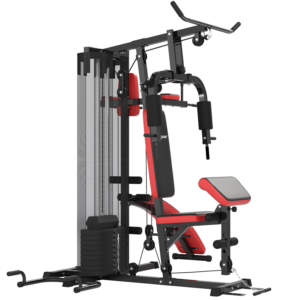 Multi Gym Workout Station, Weight Machine with 65kg Weight Stack, Sit Up Bench, Push Up Stand, Dip Station