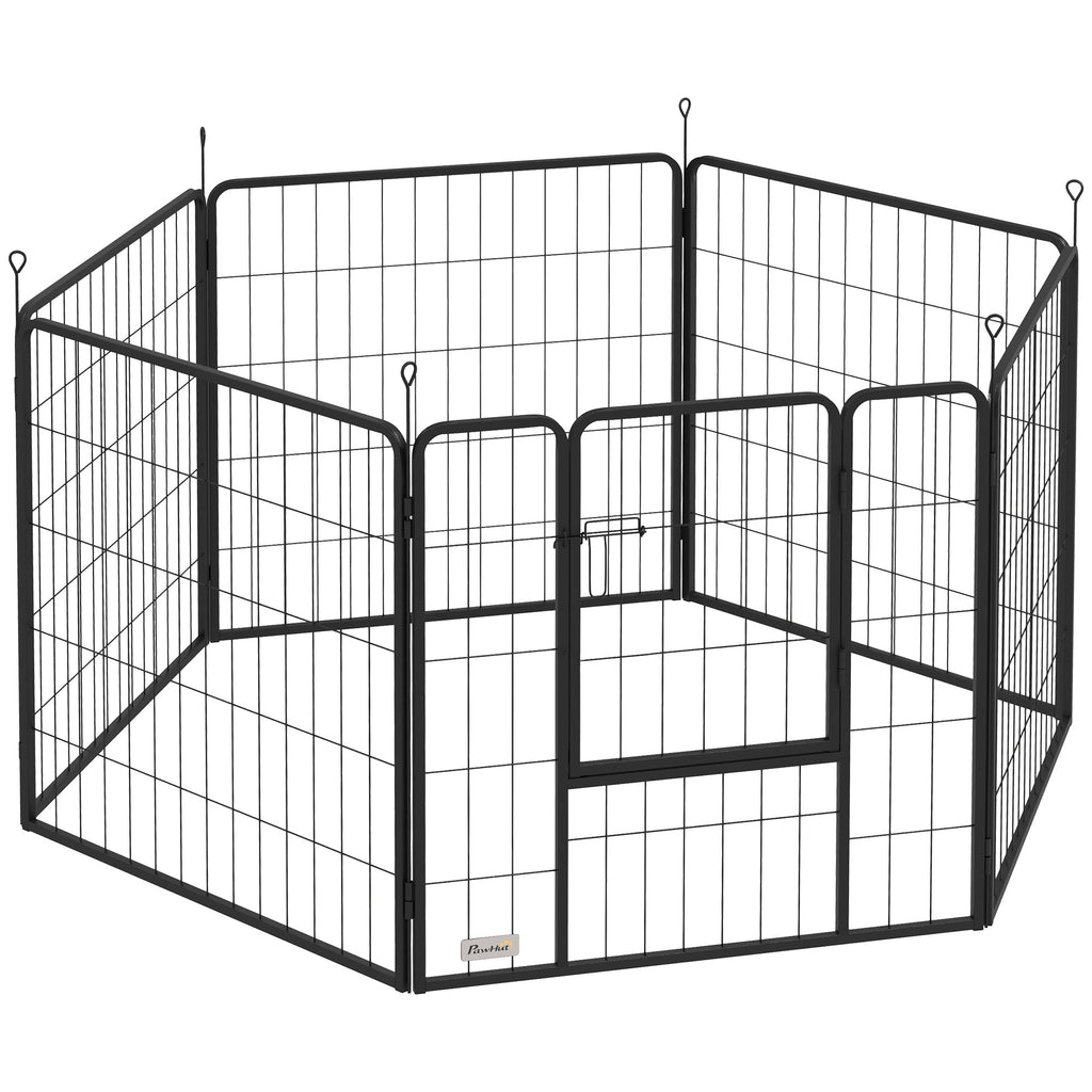 6 Panels Dog Playpen, Portable Detachable Puppy Pen with Door, for Medium Dogs, 80cm High, Grey