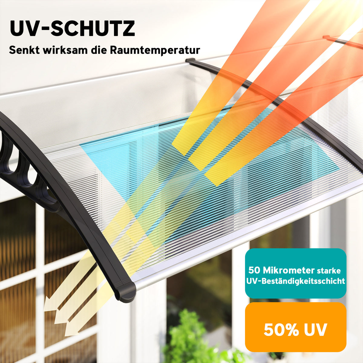 Front Door Canopy, Outdoor Awning, Rain Shelter, 303 x 96cm , Clear