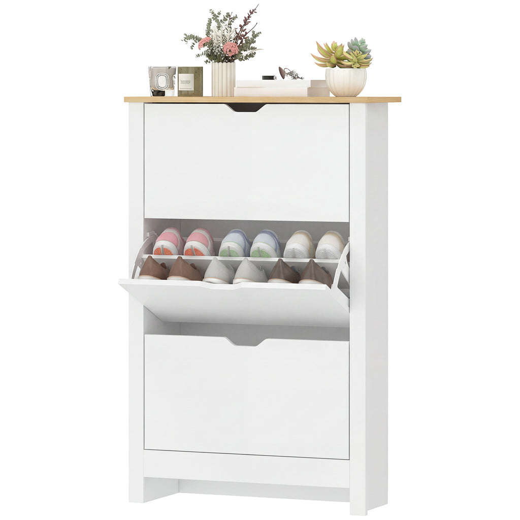 Schuhschrank Schruhregal Schuhaufbewahrung, 3 Fächer, 18 Paar Schuhe, 72 cm x 26 cm x 112 cm, Weiß + Braun