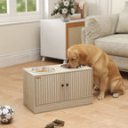 Hundefutterstation mit 2 Edelstahl-Näpfen, Schrank für Utensilien, für große Hunde, Zubehör, Holz
