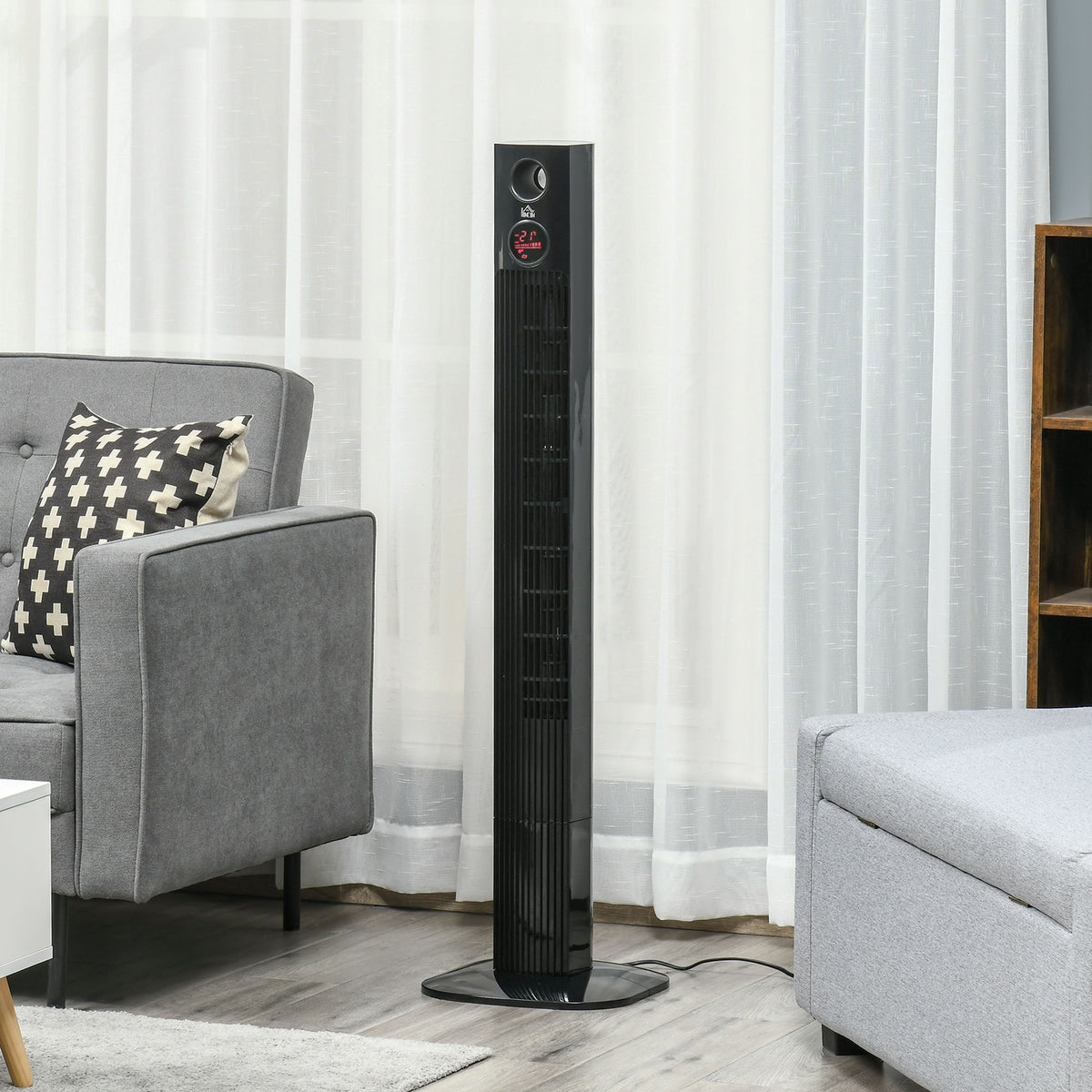 Turmventilator mit Fernbedienung 45W 70° Oszillation Säulenventilator Ventilator mit Aroma-Diffusor Timer-Funktion 3 Belüftungsstufen Schwarz