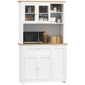 Küchenschrank im Landhausstil, 1 Vitrine, 1 offenes Regal, 1 Schublade, 2 Schränke, Natur + Weiß