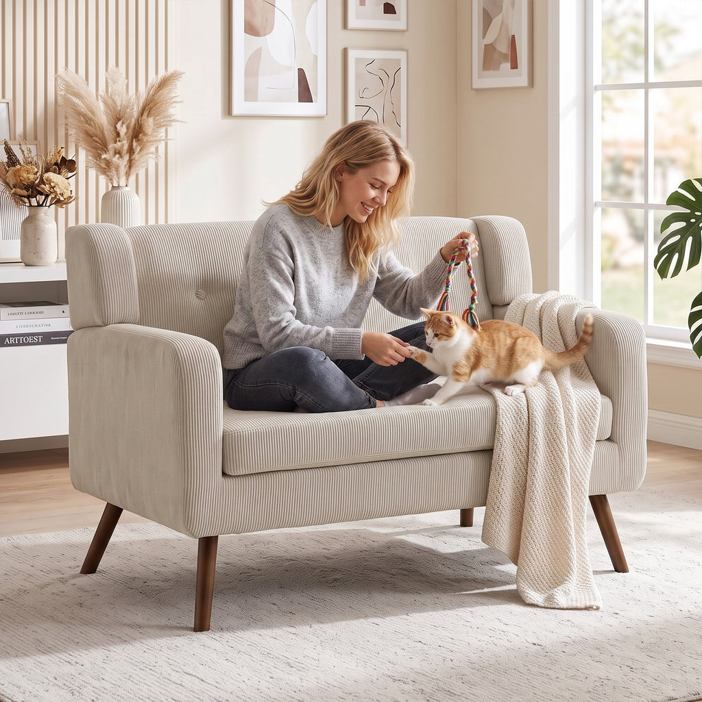 Sofa 2 Sitzer 118 cm Kleine Couch mit Cord-Optik Beige