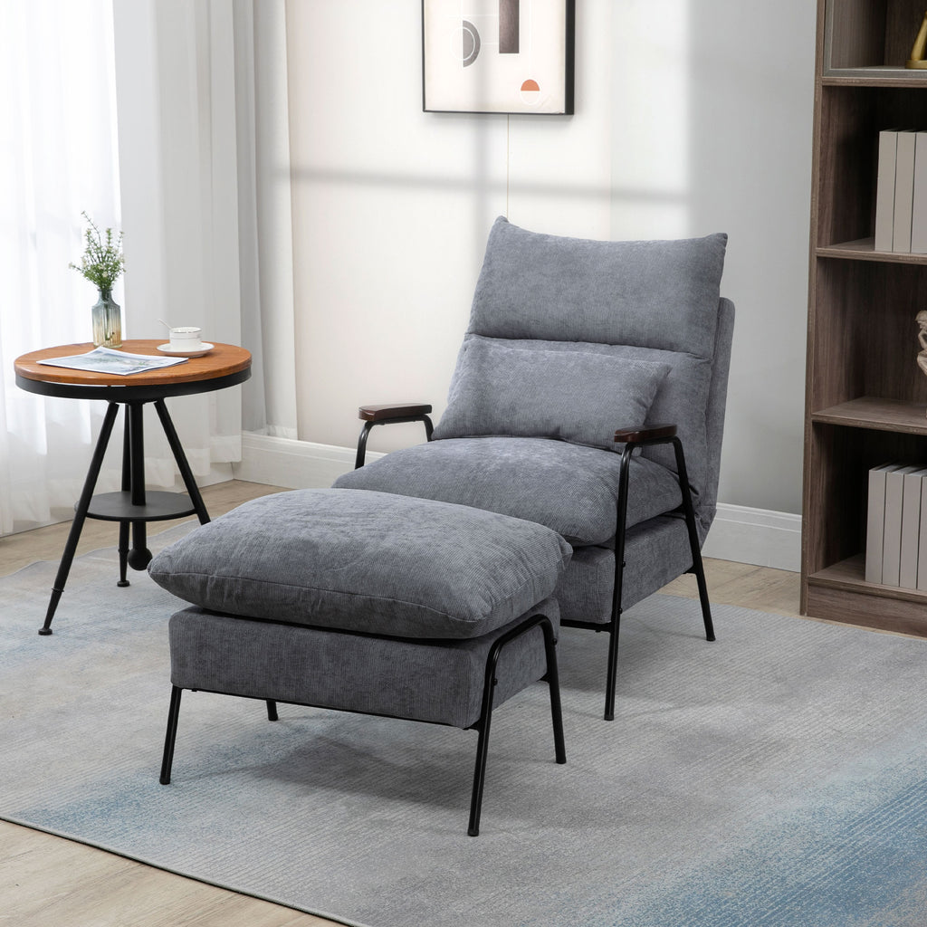 Sessel mit Ottomane Polstersessel Relaxsessel, inkl. Kissen, 68 cm x 91,5 cm x 88 cm, Hellgrau