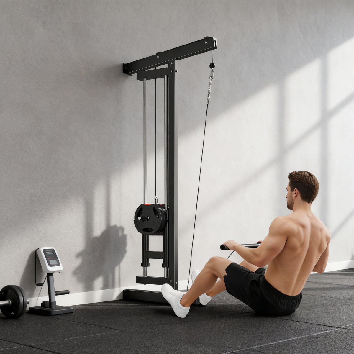 Wall Mounted Lat Pull Down Machine, Crossover Cable Machine with High & Low Pulleys for Home Gym Full Body Workout