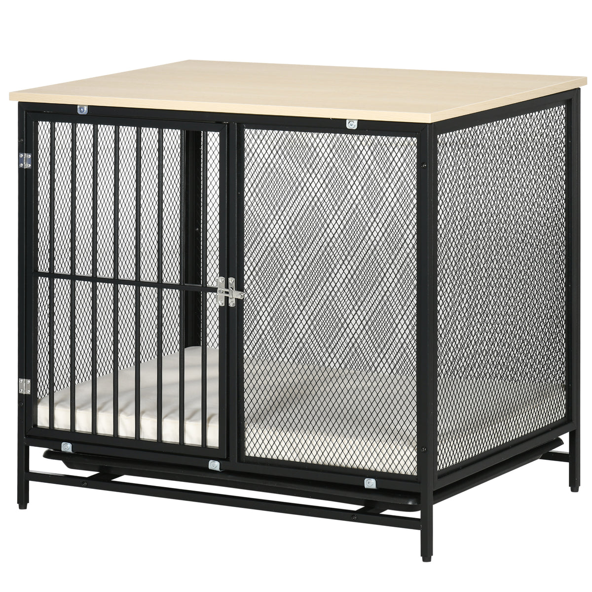 Hundekäfig, Hundebox, wasserabweisende Matte, herausnehmbare Bodenwanne, verriegelbar, Schwarz, 80 x 55 x 71 cm