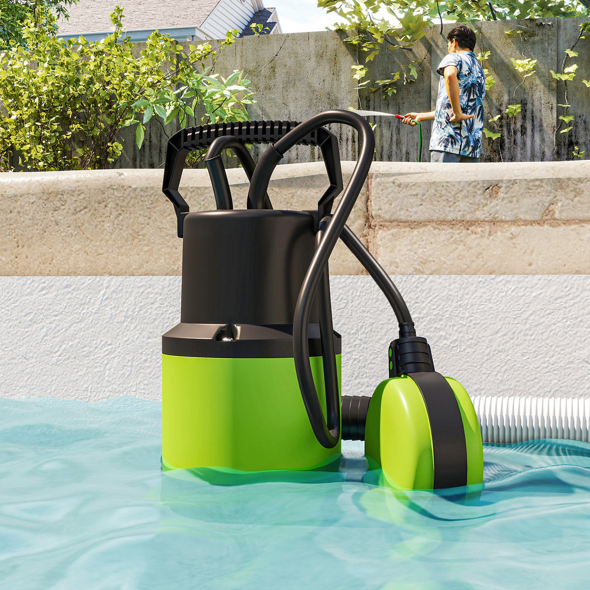 Tauchpumpe Teichpumpe Wasserpumpe mit Schwimmschalter Springbrunnen 400W 9000L/h 16 x 14 x 27 cm Grün