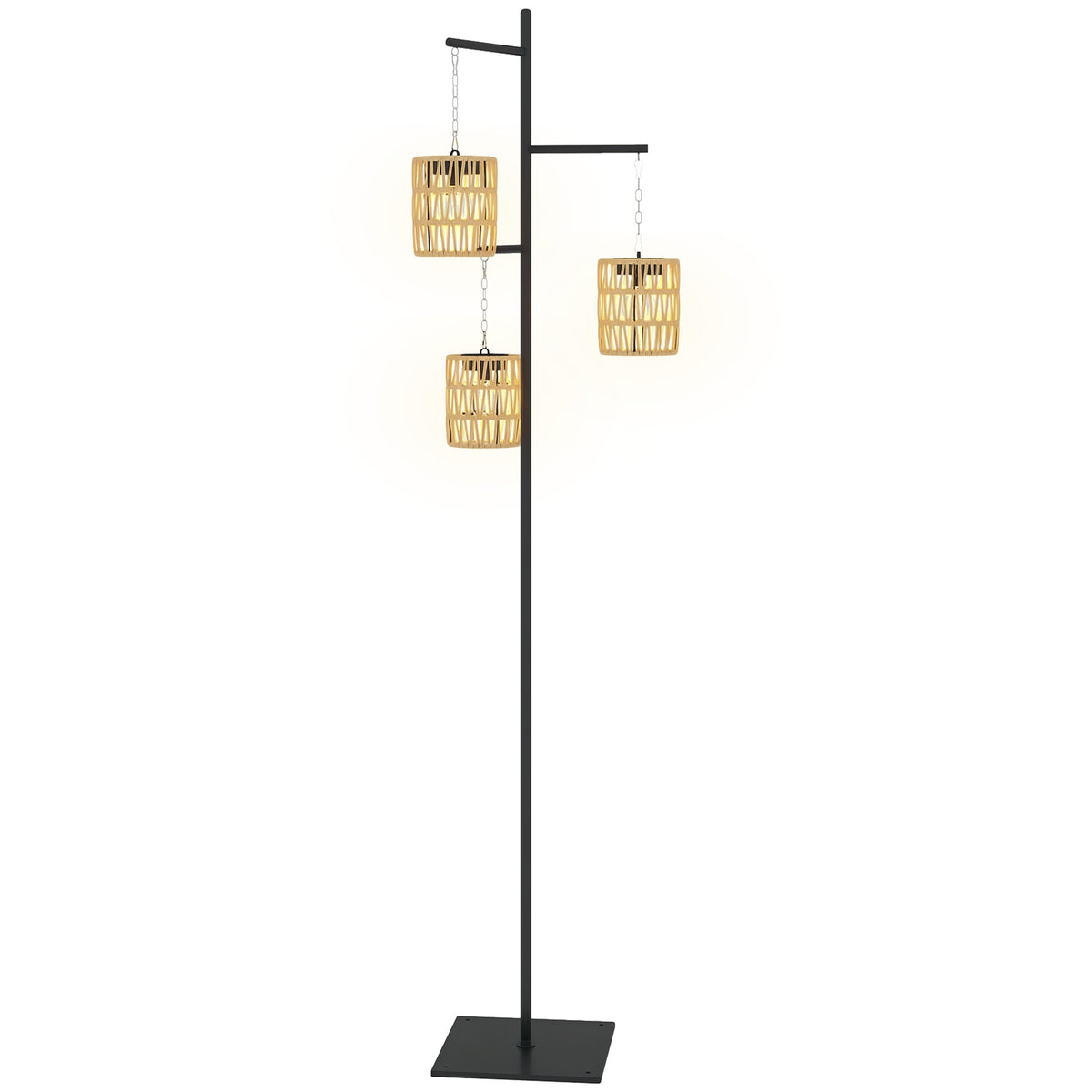 Solar Stehlampe Rattan Solarlampen mit Lichtsensor 3 Lichten Automatisch im Boho-Stil IP44 Spritzwassergeschützt