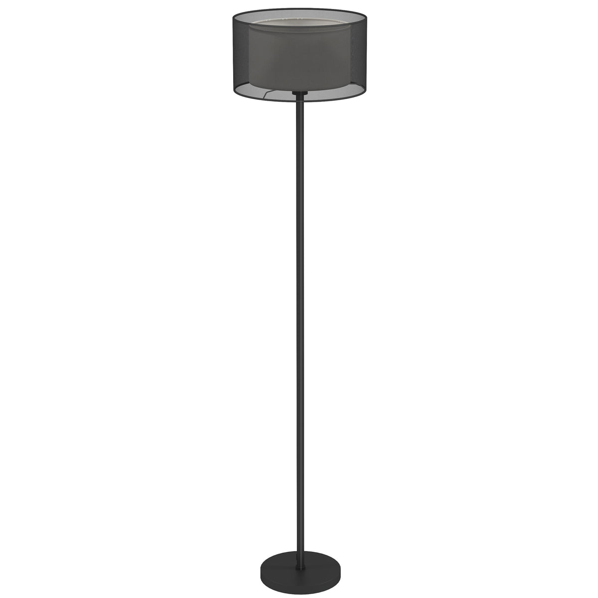Stehlampe, zweifarbiger Lampenschirm, Fußschalter, Metall, Schwarz