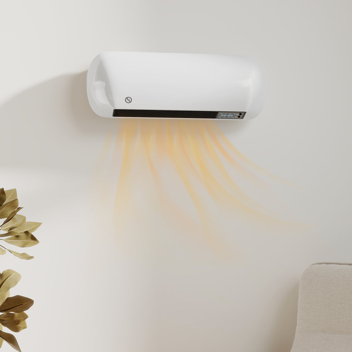 Wand Heizlüfter 2000W Keramik Wandheizgerät mit Ventilator, 2 Leistungsstufen, LED-Display, Thermostat, Weiß