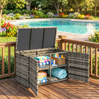 Rattan Auflagenbox 350L 2-Ebenne Kissenbox mit Deckel Hebestangen Tragegriffe 118 x 57 x 69 cm Mischgrau