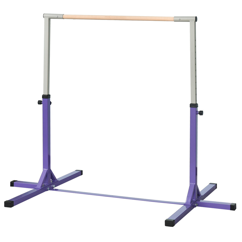 Height Adjustable Gymnastics Horizontal Bar for Kids, Children Junior Kip High Bar Fitness, Purple