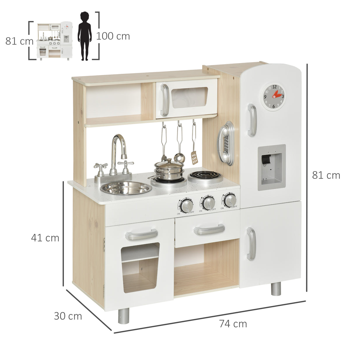Kinderküche Spielküche mit Ofen Spüle Kühlschrank Puppenküche Spielset Spielzeugküche Geschenk für Kinder Spielzeug für Mädchen Jungen ab 3 Jahren Weiß