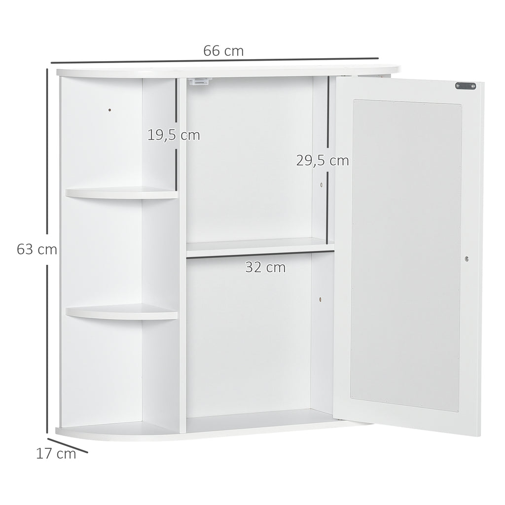 Spiegelschrank Badschrank Badezimmerschrank, 8 F?cher, Spiegelt¨¹ren, wasserbest?ndig, 66 cm x 17 cm x 63 cm, Wei?
