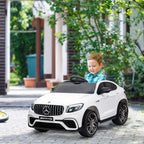 Kinder Elektroauto 12V Kinderauto mit 2,4 G Fernbedienung, 2 Motor, Kinderfahrzeug mit Hupe, Musik, Sicherheitsgurt, Elektrofahrzeug für 37-60 Monate Kinder, Weiß