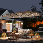  Garden Parasol 4.4m Double-Sided Sun Umbrella Patio Parasol LED Solar Lights Khaki