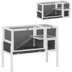 Kleintierstall für Zwerghamster, Kaninchen, Meerschweinchen, mit Zubehör, erhöhtes Design, Holz, Metall, Grau