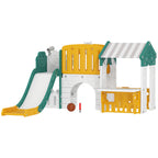 7-in-1 Kinderrutsche, Indoor-Spielplatz, Kletterger¨¹st, Haus, Tafel, Basketballkorb, 1-4 Jahre, Kunststoff, Gelb+Gr¨¹n