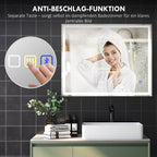 Badspiegel mit Beleuchtung 100x80 cm LED Spiegel Uhr Silber