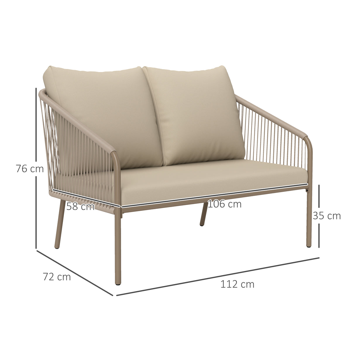 2-Sitzer Rattansofa mit Kissen Loungesofa Sitzgruppe, Wetterfest Couch Beige