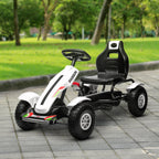 Gokart Tretauto mit Handbremse, verstellbarem Sitz, Vor- und Rückwärtsgang, bis 50kg für Kinder 5-12 Jahren Weiß