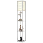 Stehlampe mit Regal, 3 Fächer, kompakte Maße, MDF, Weiß
