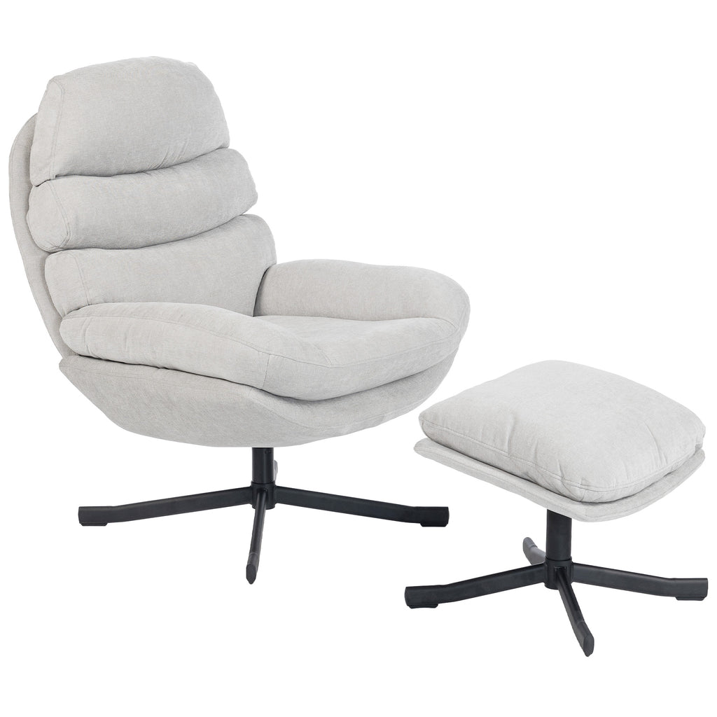 Relaxsessel mit Hocker Sessel Loungesessel mit Chenille-Stoff, Modern Fernsehsessel, 78 x 93 x 100 cm, Cremeweiß