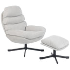 Relaxsessel mit Hocker Sessel Loungesessel mit Chenille-Stoff, Modern Fernsehsessel, 78 x 93 x 100 cm, Cremeweiß