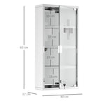  4 Tier Stainless Steel Wall Mounted Medicine Cabinet Glass Lockable Door Storage Shelves Houseware Bathroom Furniture 60Hx30Wx12D(cm) w/2 Keys
