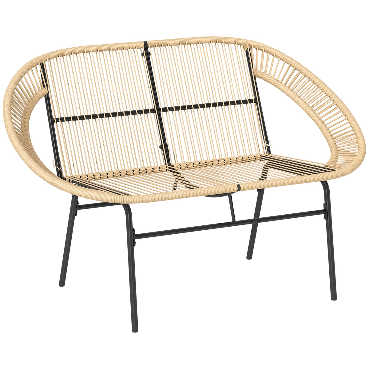 2-Sitzer Gartenbank Polyrattan, wetterfest Sitzbank im Rattanflecht-Design, UV-Beständig 260kg belast Khaki