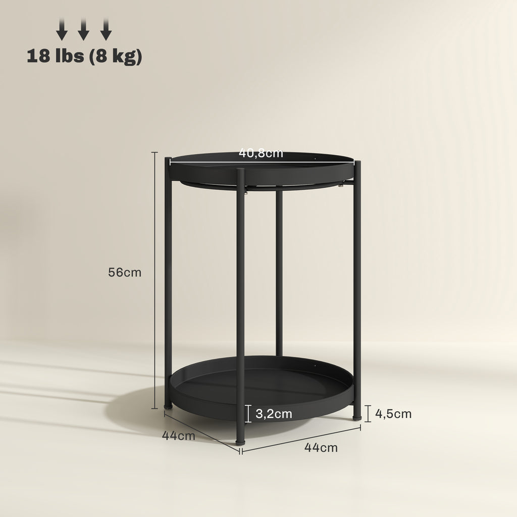 Runder Beistelltisch mit Regalboden, 2-stufiger Kaffeetisch f¨¹r Wohnzimmer, Schlafzimmer, kleine R?ume, Metall, Schwarz