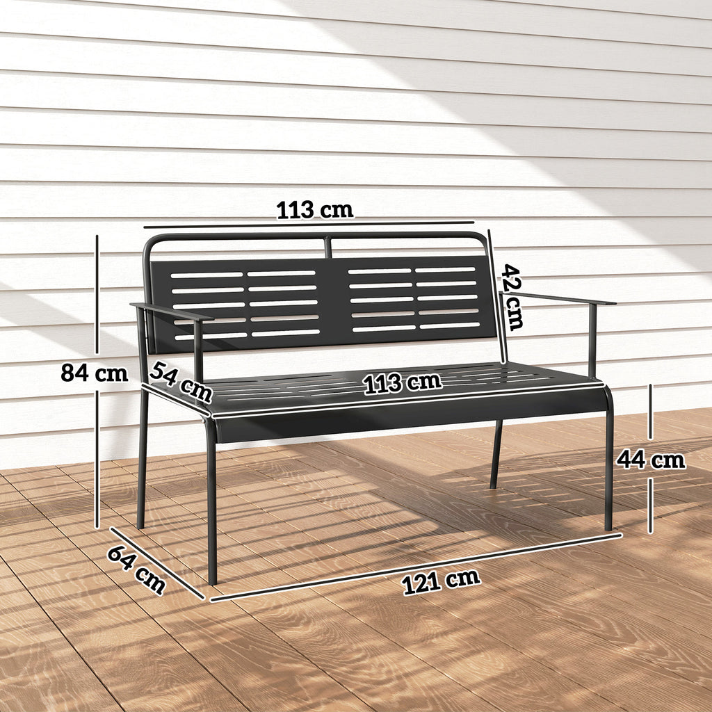 -Sitzer Gartenbank, wetterfest Sitzbank, wasserabweisend Gartenmöbel mit Rücken- & Armlehnen 121 x 64 x 84cm, Schwarz