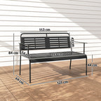 -Sitzer Gartenbank, wetterfest Sitzbank, wasserabweisend Gartenmöbel mit Rücken- & Armlehnen 121 x 64 x 84cm, Schwarz