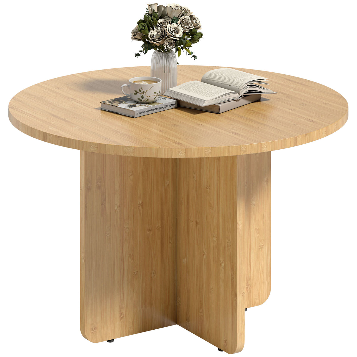 Runder Couchtisch, Bambus-Wohnzimmertisch mit Kreuzfu?, Natur
