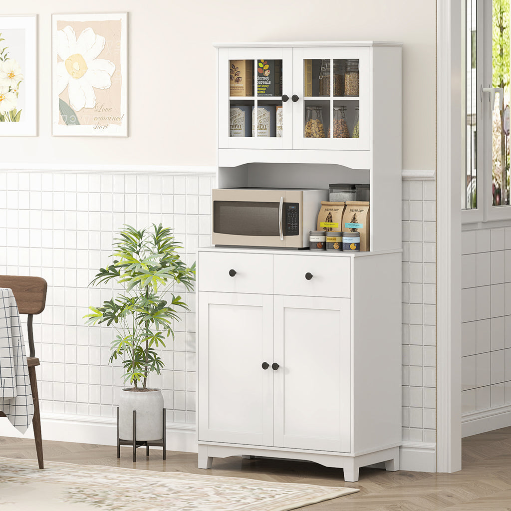 Freistehender K¨¹chenschrank mit Arbeitsplatte f¨¹r Mikrowelle, Kaffeemaschine, Schr?nke, Glast¨¹ren, Wei?