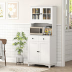 Freistehender K¨¹chenschrank mit Arbeitsplatte f¨¹r Mikrowelle, Kaffeemaschine, Schr?nke, Glast¨¹ren, Wei?