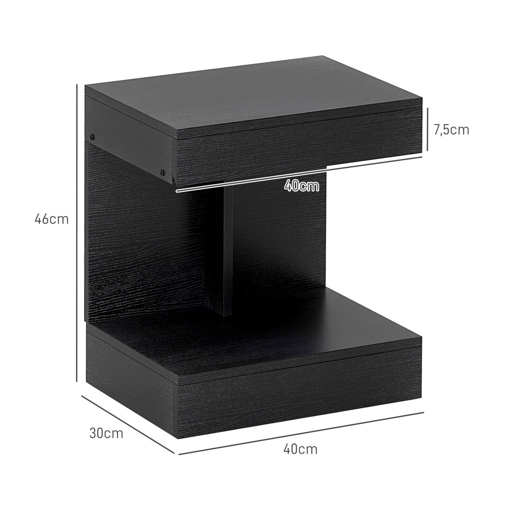 Nachttisch, Beistelltisch mit Schublade und Ablagefach, Moderner Sofatisch mit Regal f¨¹r verschiedene R?ume, Schwarz