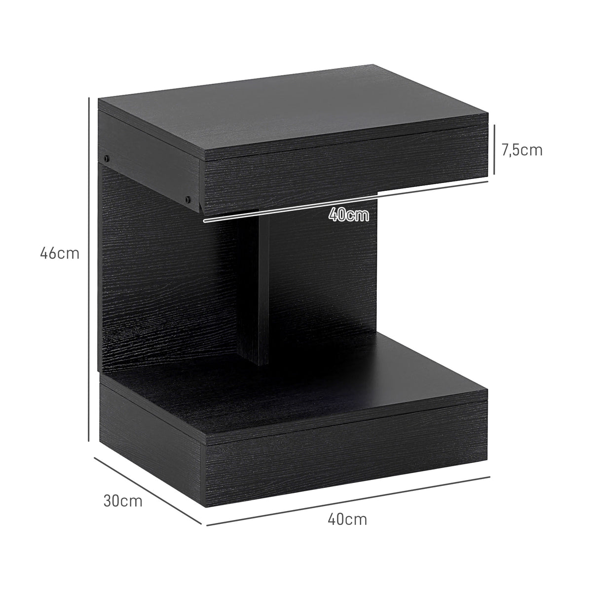 Nachttisch, Beistelltisch mit Schublade und Ablagefach, Moderner Sofatisch mit Regal f¨¹r verschiedene R?ume, Schwarz