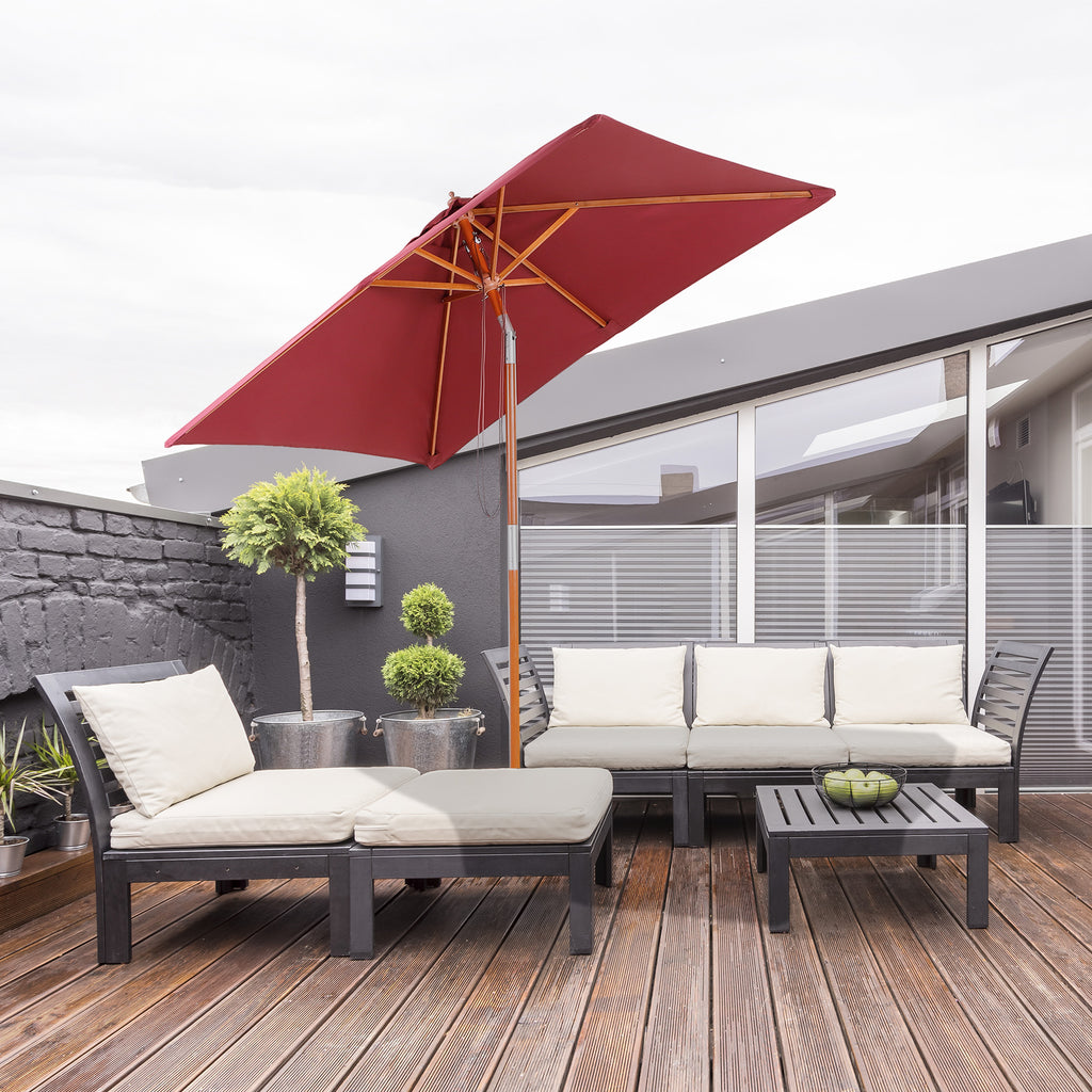 2m Tilting Wooden Pole Parasol - Wine Red