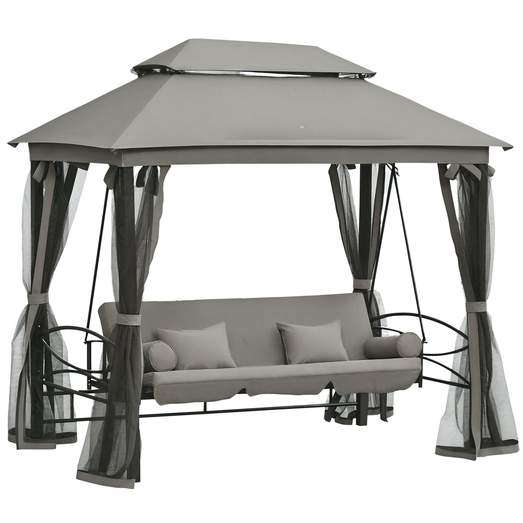 Hollywoodschaukel Gartenschaukel Schaukel mit Seitenwänden 3-Sitzer Grau 256 x 172 x 248 cm