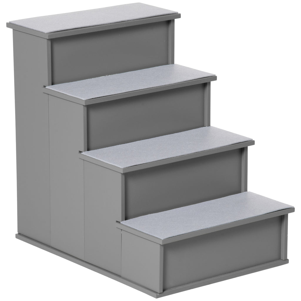 Haustiertreppe, f¨¹r Hunde/Katzen, 4-stufig, Kurzpl¨¹sch, bis 30 kg, 40 x 59 x 54,2 cm, Grau